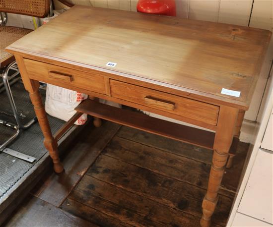 Victorian stripped beech two drawer writing table